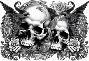 Thanatos and hypnos, 3 skull, sword, like greek statue tattoo idea