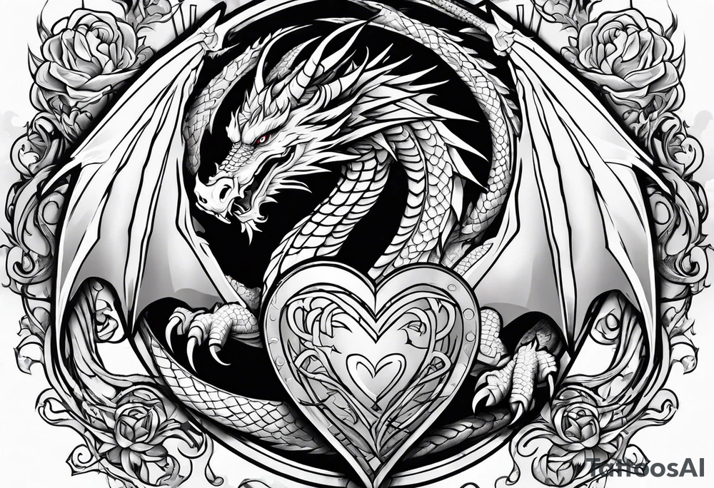 Dragon protecting a heart tattoo idea