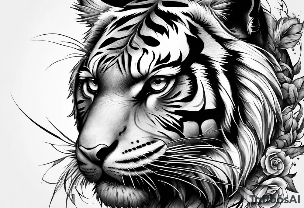 Tiger with owl eyes fighting tattoo idea