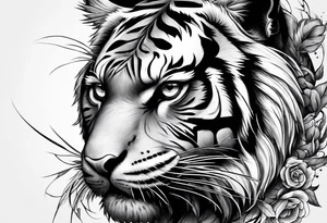 Tiger with owl eyes fighting tattoo idea