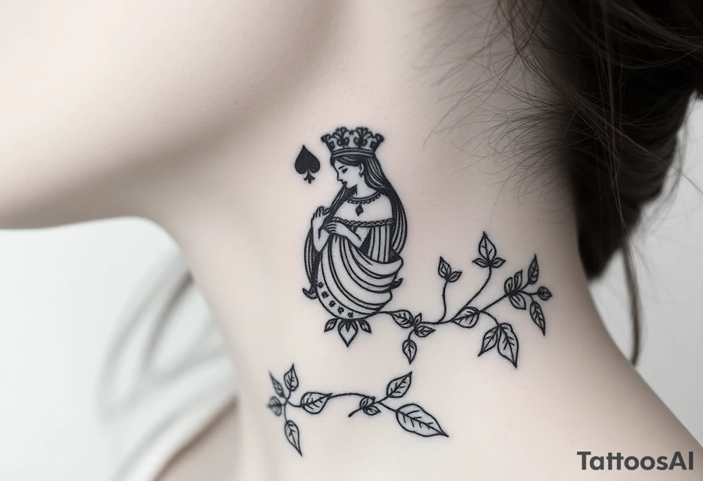 Queen of spades surrounded by ivy tattoo idea