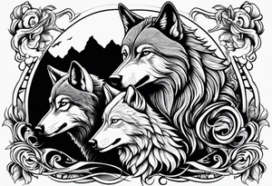 family of wolves (dad, mom, son, daughter) howling tattoo idea