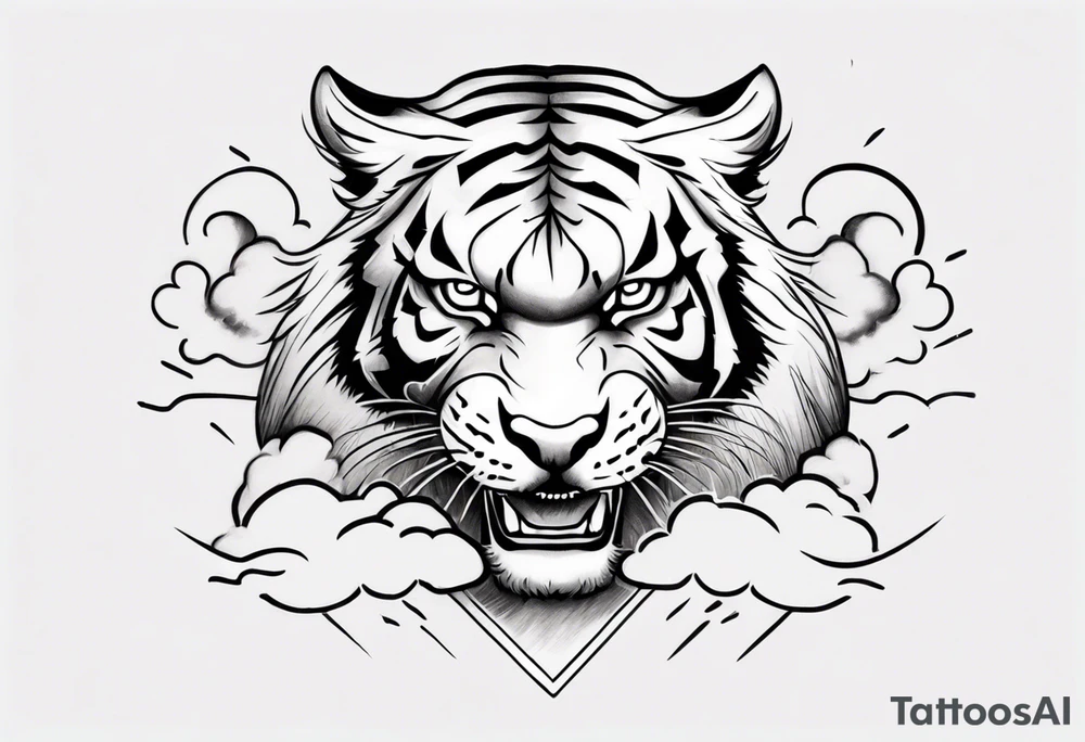 A thundergod tiger forearm tattoo, with lightning and clouds filling the area tattoo idea