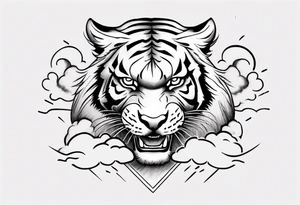 A thundergod tiger forearm tattoo, with lightning and clouds filling the area tattoo idea