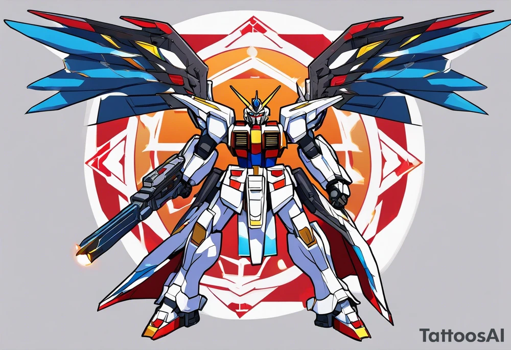 would like a gundamwing wing zero embedded with samurai background tattoo idea