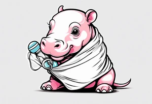 Baby hippo wrapped in a baby swaddle with a pacifier tattoo idea