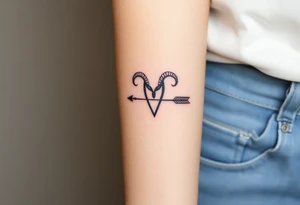 Aries zodiac sign with arrow and feather tattoo idea