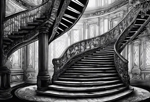 Man walking up a Deteriorating spiral stair case with falling steps tattoo idea