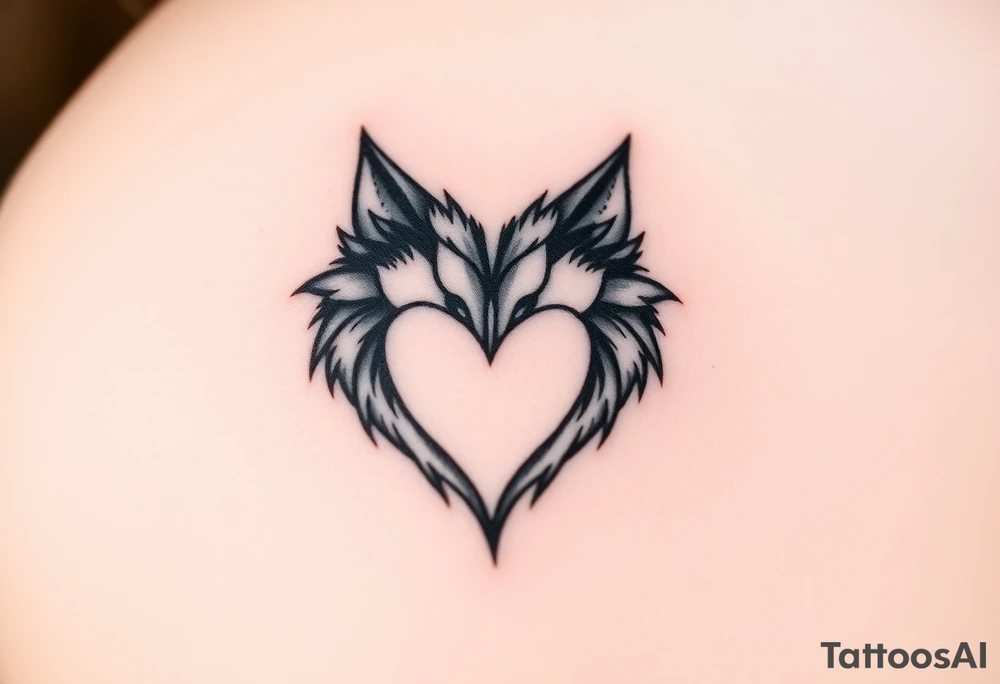 A black-and-gray shaded wolf paw forming a heart, with sharp fur details and intense shading for a bold, mystical look tattoo idea