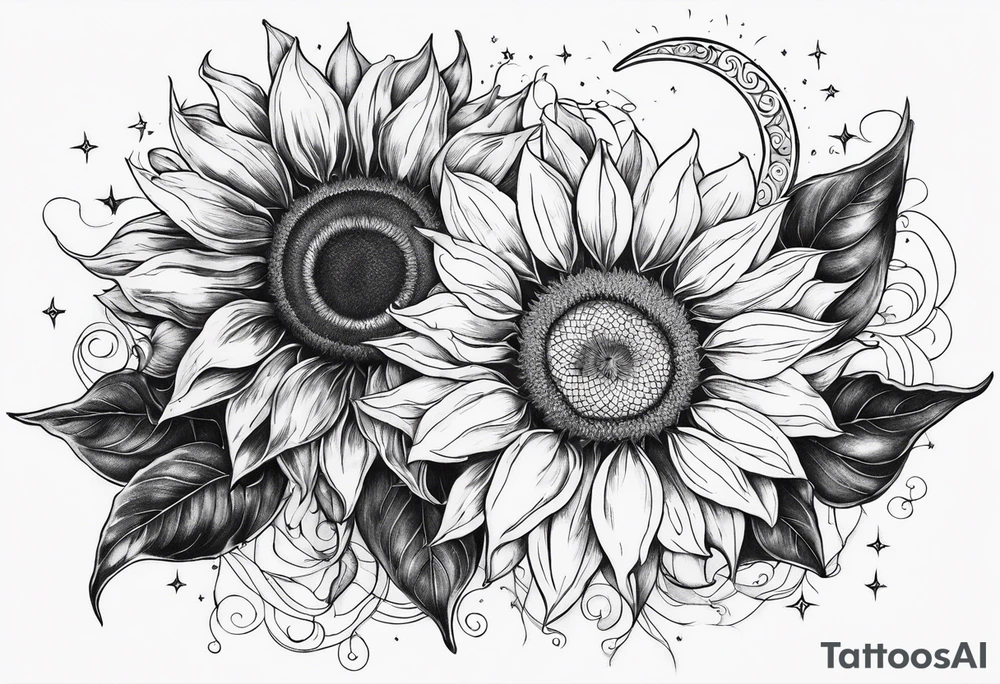 Sunflowers sun and moon tattoo idea