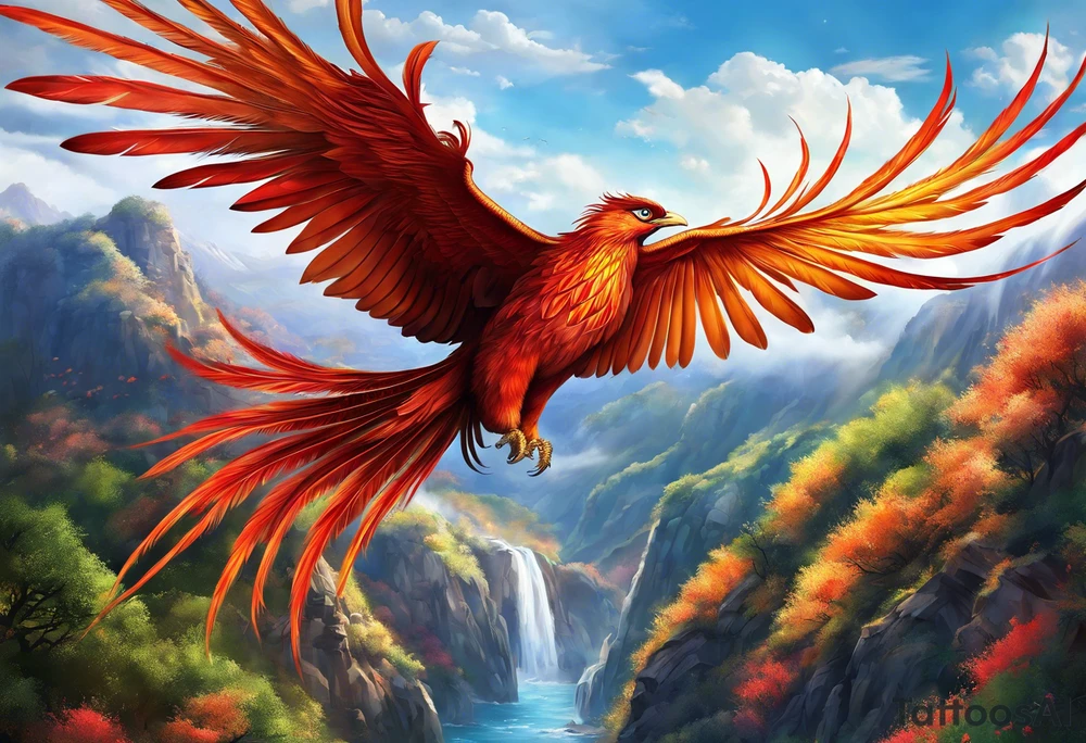 phoenix, 
chinese,
realistic, 
long tail,
elegant,
wing tips pointing down,
long neck,
long feathers,
in flight,
graceful, tattoo idea