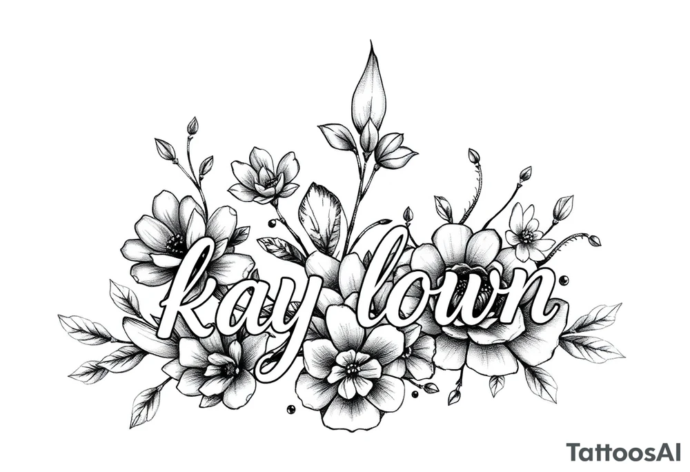 playful elements with the words "kay lown" tattoo idea