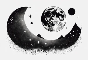 moon and galaxy, white background, simple tattoo idea