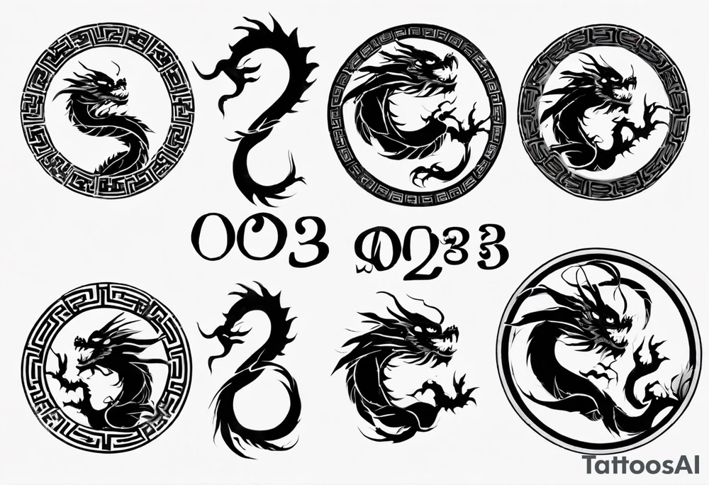 Chinese dragon in a circular shape with "02.03" written on its skin tattoo idea