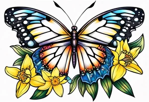 Butterfly, star and daffodils, aster tattoo idea