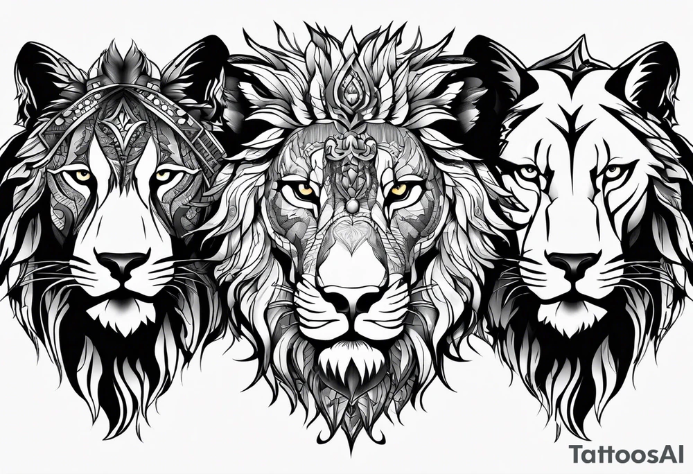 Face of a 1 Eagle, 1 wolf, and 1 Lion tattoo idea