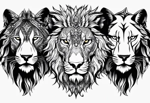 Face of a 1 Eagle, 1 wolf, and 1 Lion tattoo idea