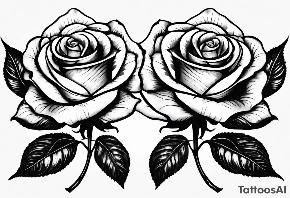 two roses with their stems intertwined, one rose should have thorns and only one main rose, the second rose should be thornless but have multiple flowers on it. I want a long stem to shower them intertwined tattoo idea