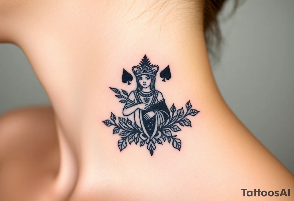 Queen of spades surrounded by ivy tattoo idea