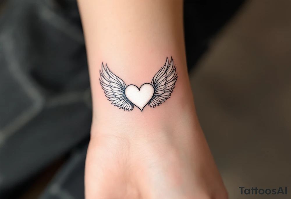 White Heart with Feathered Wings – A pure white heart, surrounded by delicate, soft white feathered wings, representing innocent, pure love. tattoo idea