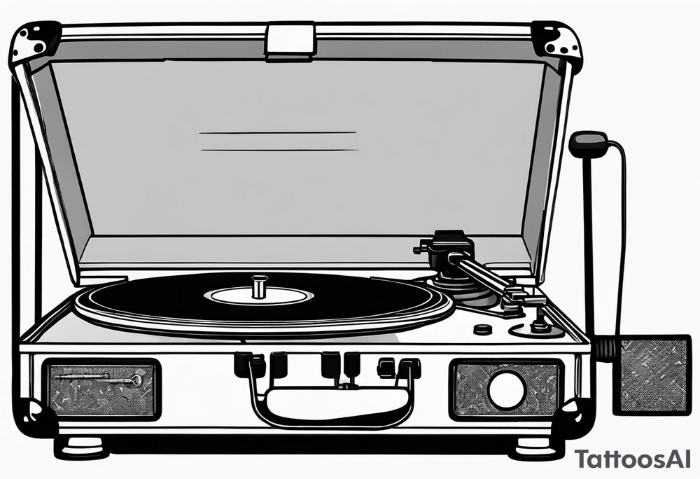 Recordplayer minimalistic fineline drawed in 2D tattoo idea