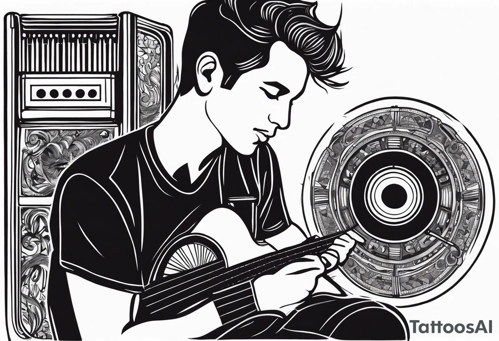 man playing music jukebox tattoo idea