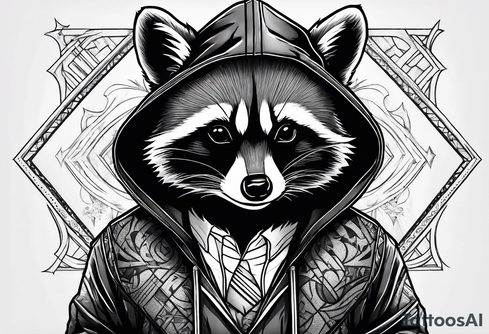 raccoon wearing a Superman hoodie tattoo idea