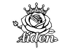 Rose with no stem with a kings crown above it and the name Aiden large Infront of it going to the right 


A rose bud with a kings crown on-top towards the left tattoo idea