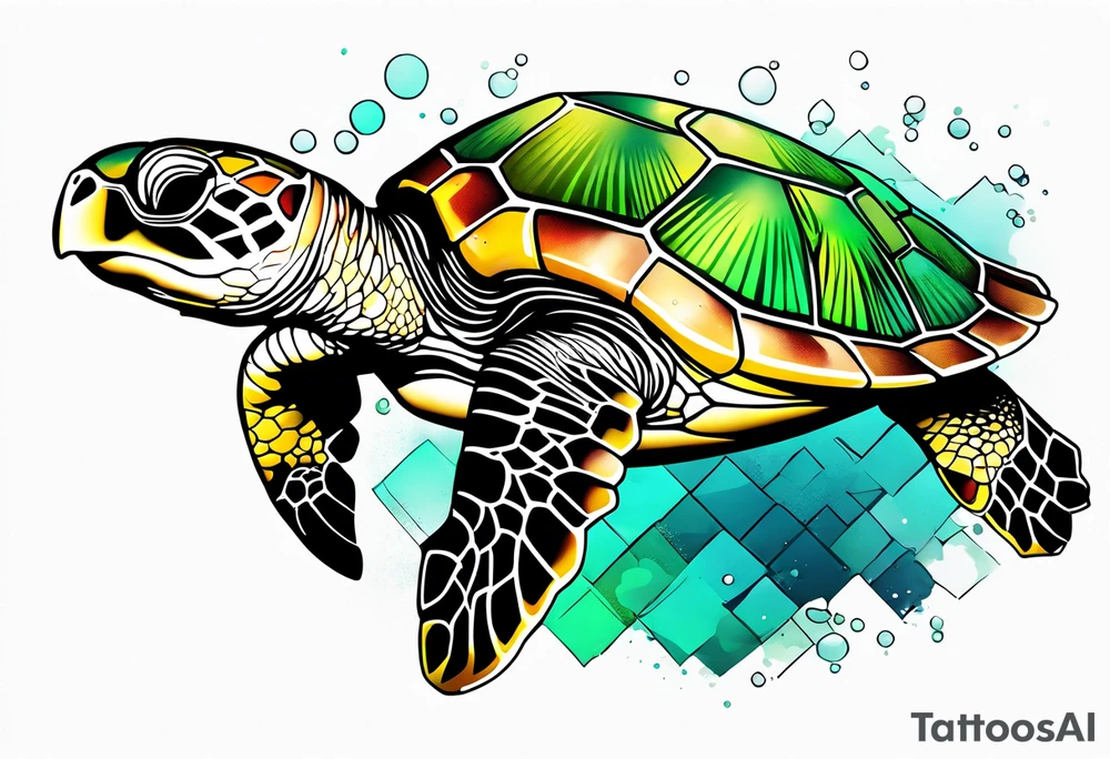 green sea turtle swimming tattoo idea