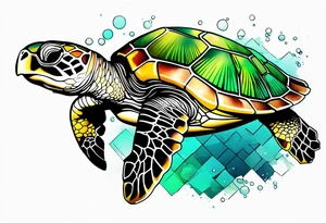 green sea turtle swimming tattoo idea