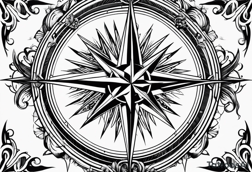compass rose with long lines tattoo idea
