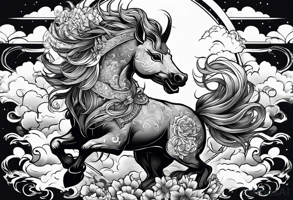 a kirin surrounded by cloud tattoo idea