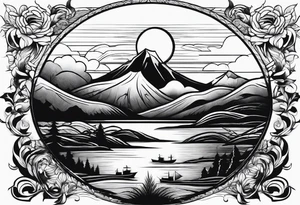 Sun, sea, mountain tattoo idea