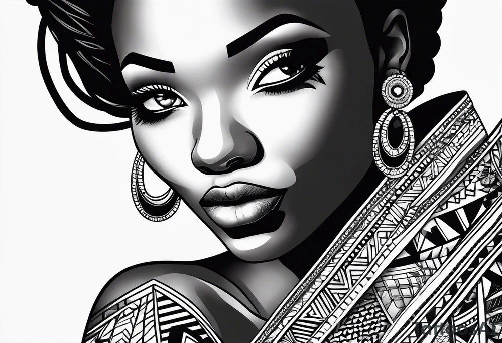 african, women face, arm sleeve tattoo idea