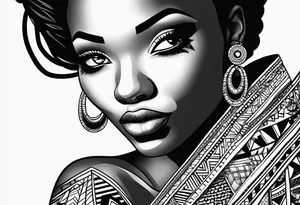 african, women face, arm sleeve tattoo idea