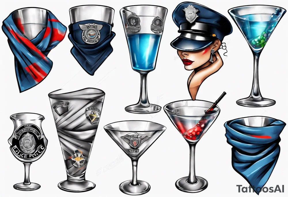 martini glass wrapped in police scarf tattoo idea