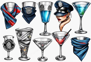 martini glass wrapped in police scarf tattoo idea
