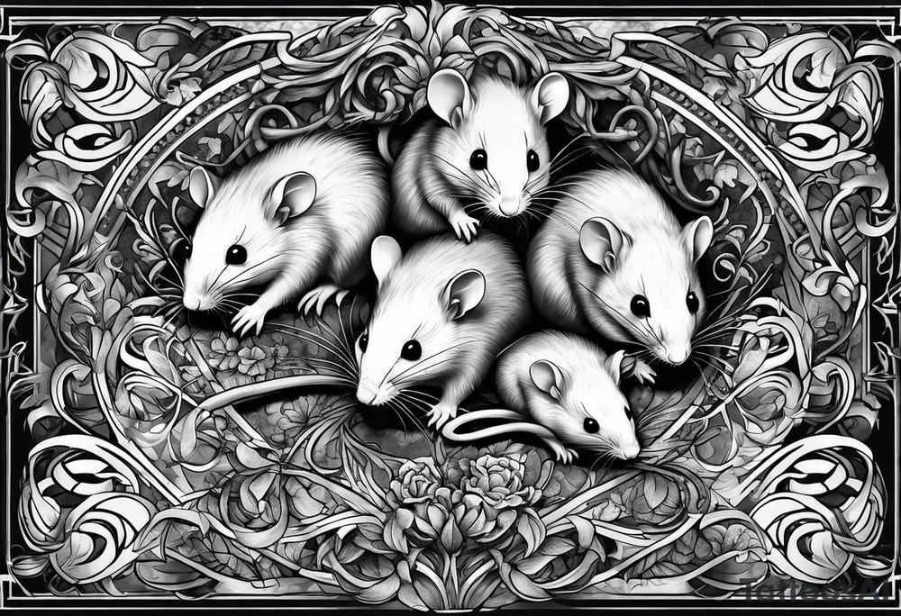 A collection of rats or mice whose tails are intertwined and bound together in some way. tattoo idea