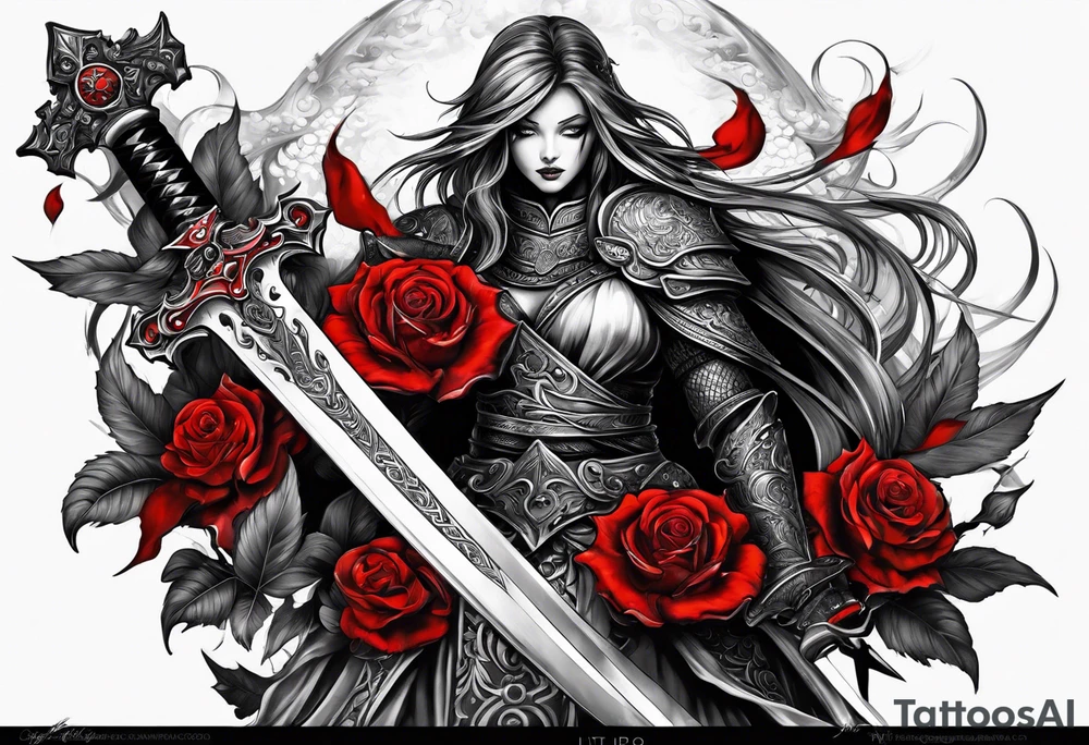 the goddess nemesis sword scary blood hell tattoo idea