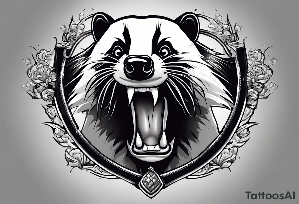 Draw me badger with aggressive full body show, killer face with cute smile, very long nails and he attacks like a Turkish gladiator to enemy and also he has very deadly looking. The only weapon is his braveness he fights with his nails. tattoo idea