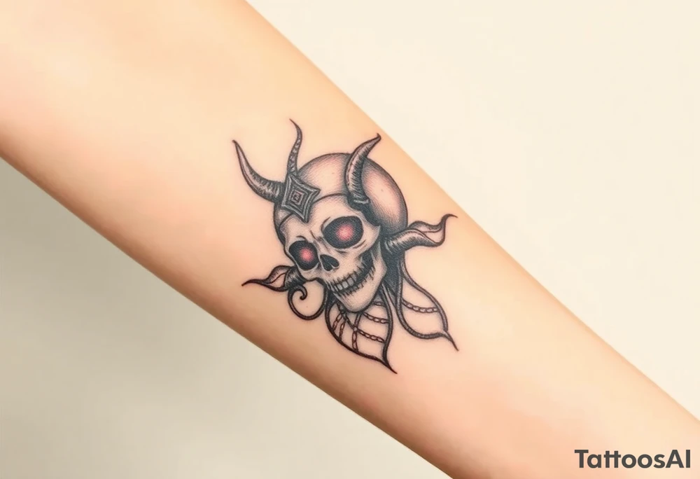 mystical  bringer of death head in lap tattoo idea