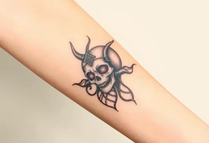 mystical  bringer of death head in lap tattoo idea