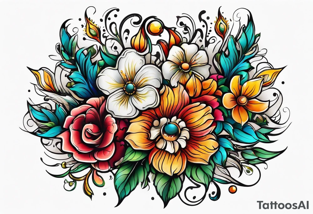 vintage colorful floral print tattoo idea