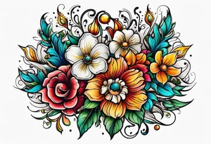 vintage colorful floral print tattoo idea