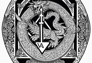 Valhalla sword shield dragon axe Valknut chains 
 steps tattoo idea