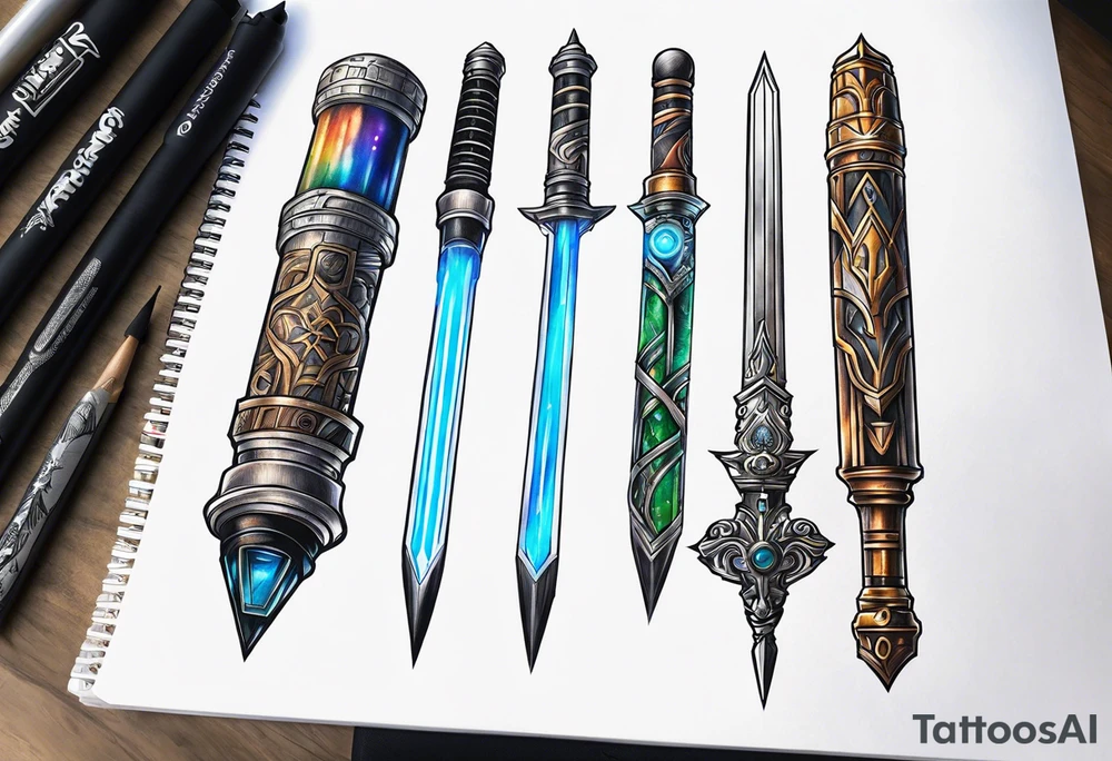 elder wand, sonic screwdriver, lightsaber, sword tattoo idea