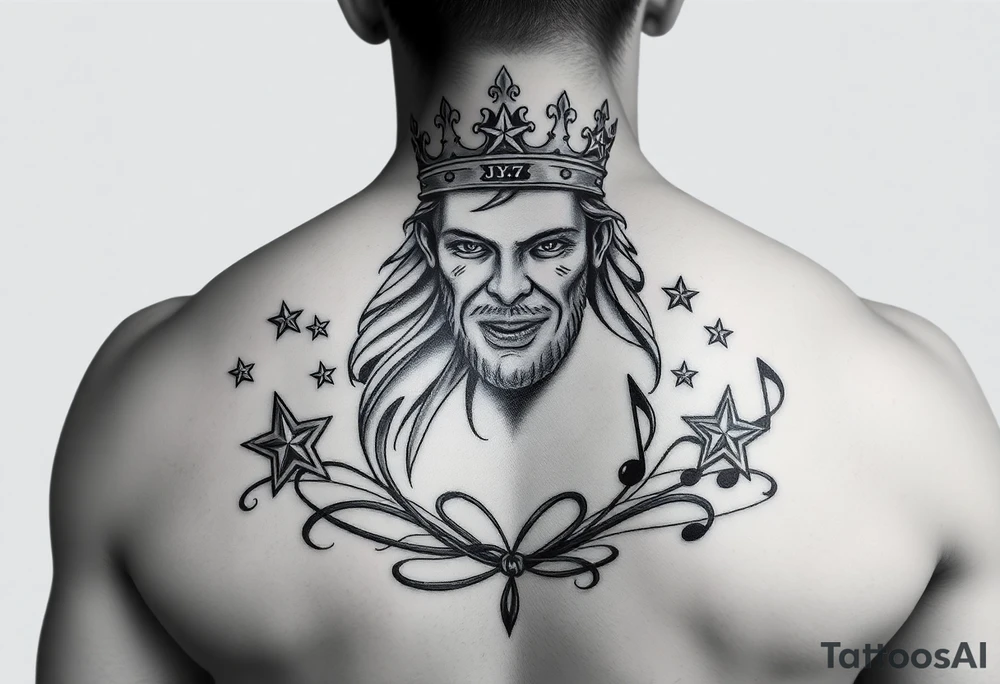 King J7 with stars and music notes tattoo idea