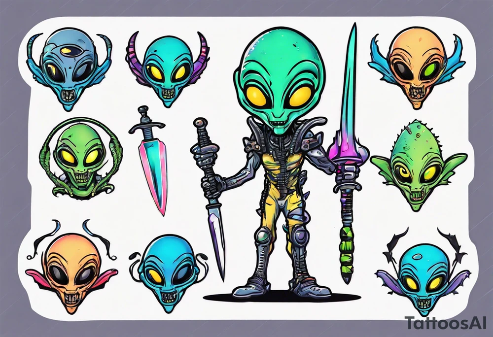 Alien with a sword tattoo idea