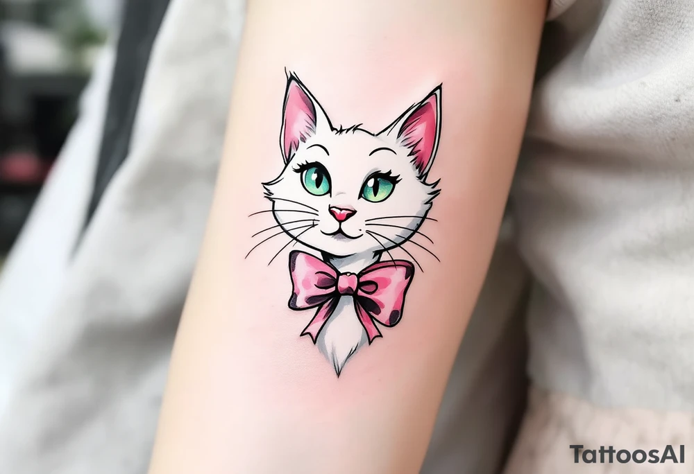 Marie, the white cat with a pink bow, adds a touch of vintage Disney with this Aristocats tattoo. tattoo idea