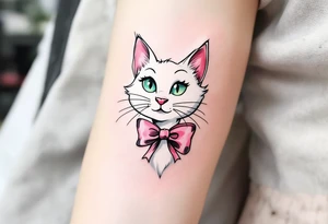 Marie, the white cat with a pink bow, adds a touch of vintage Disney with this Aristocats tattoo. tattoo idea